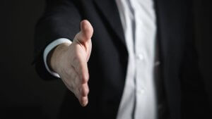 Closeup of a man's hand offering a handshake