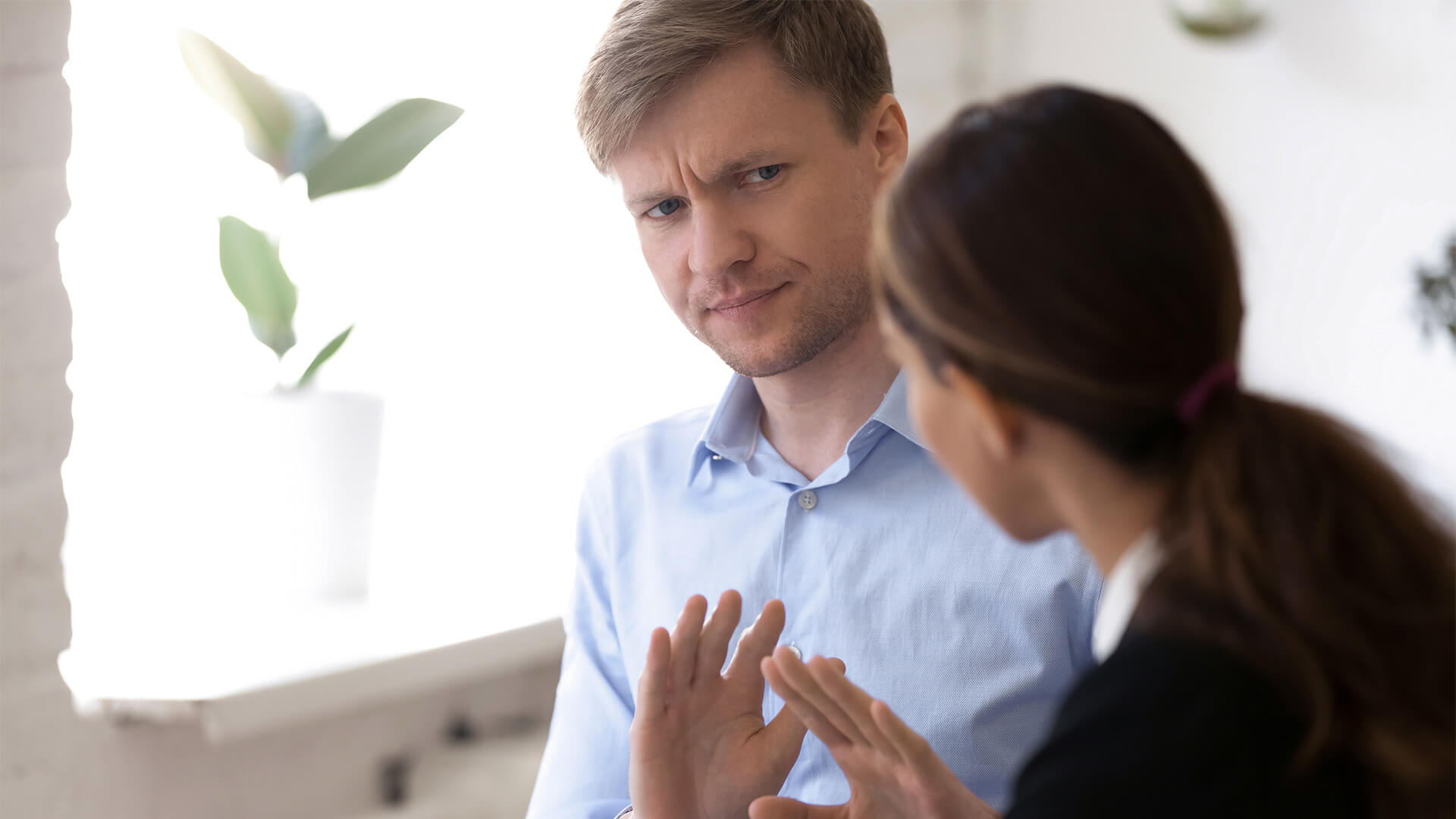 Team leader irritated man disagreed with colleague female