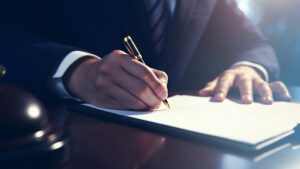 Businessman signs a contract, close up