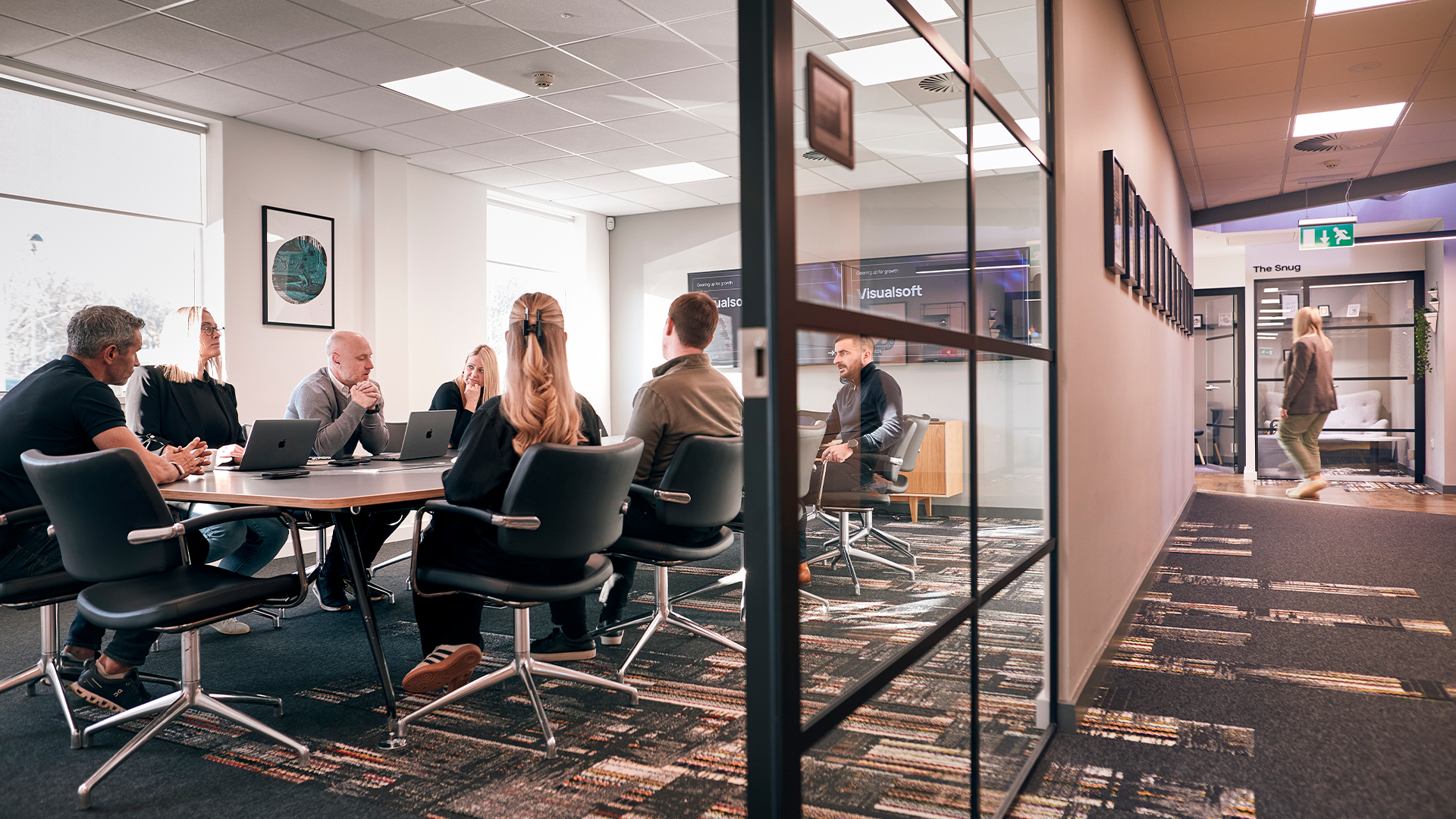 meeting room with people talking
